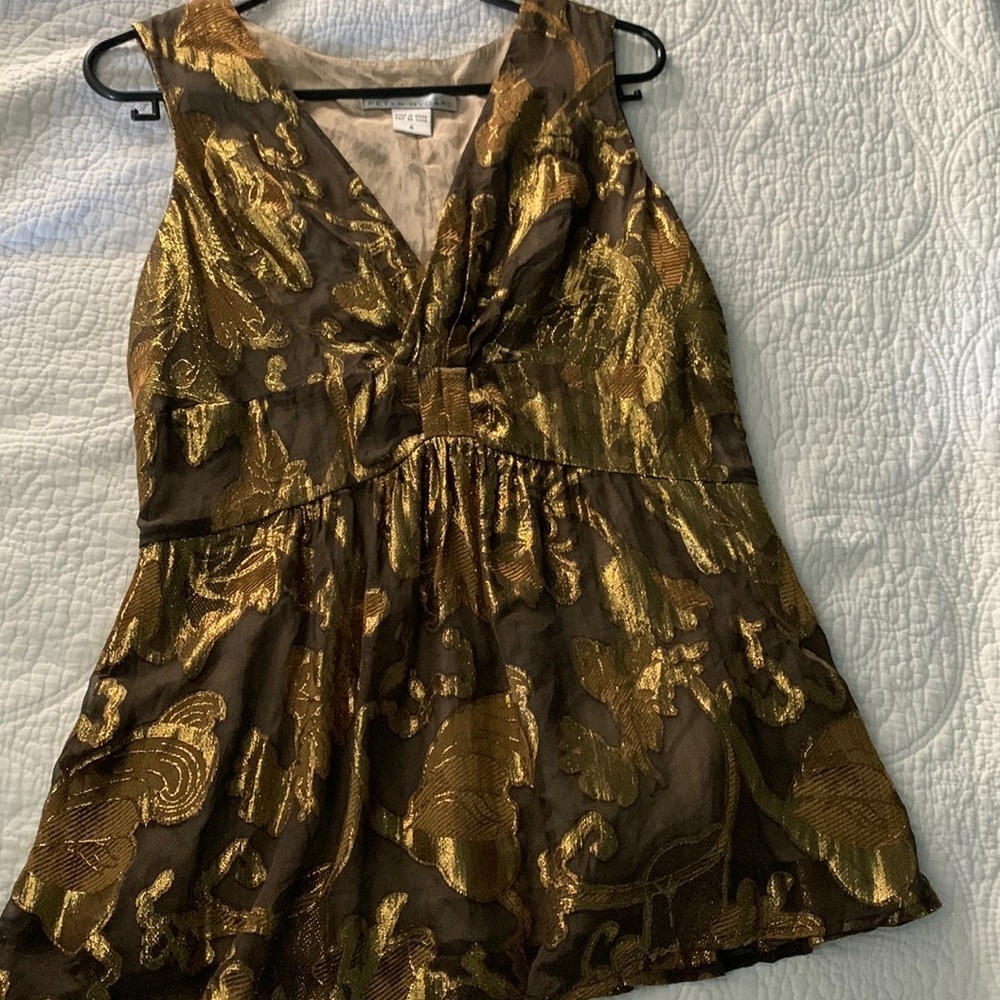 Peter Nygard metallic gold black top